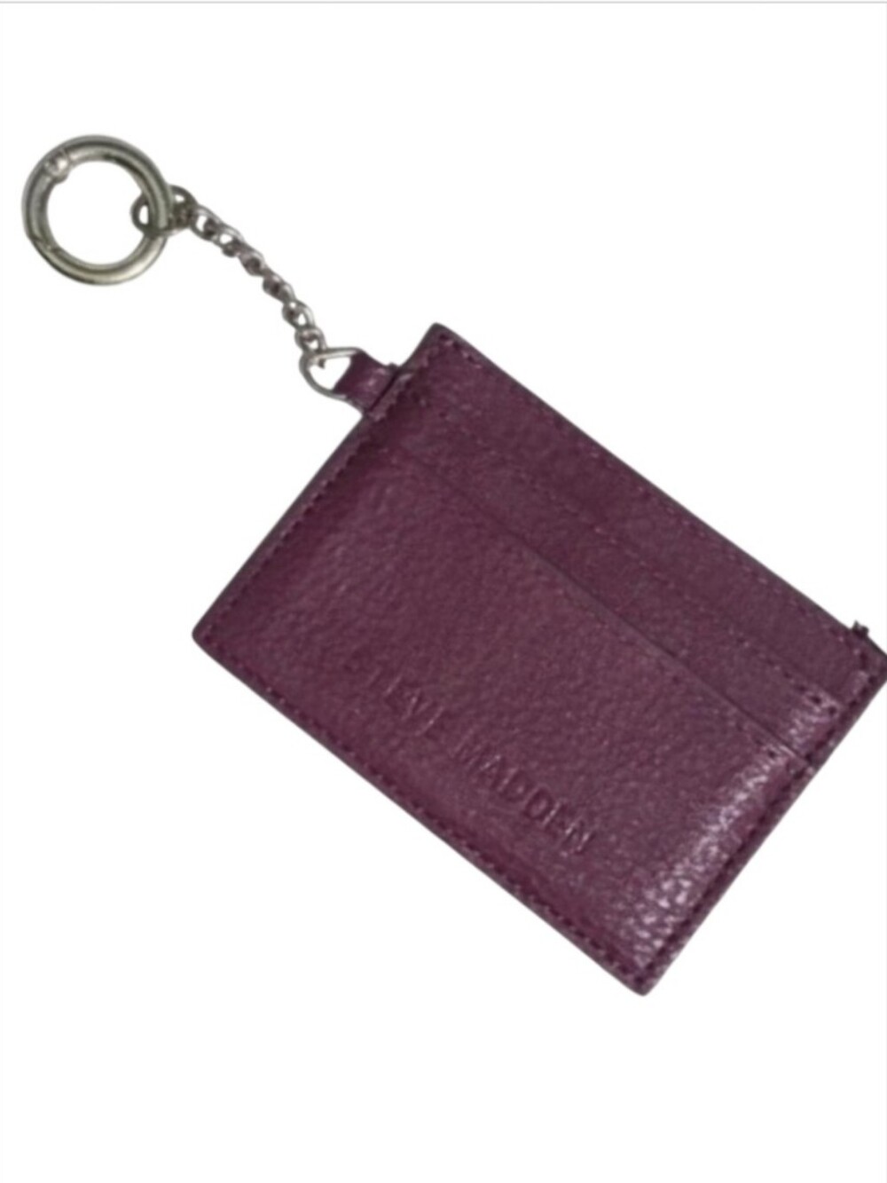 Steve Madden Wine Burgundy Pebbled Faux Leather Keychain Slim Card Case Wallet